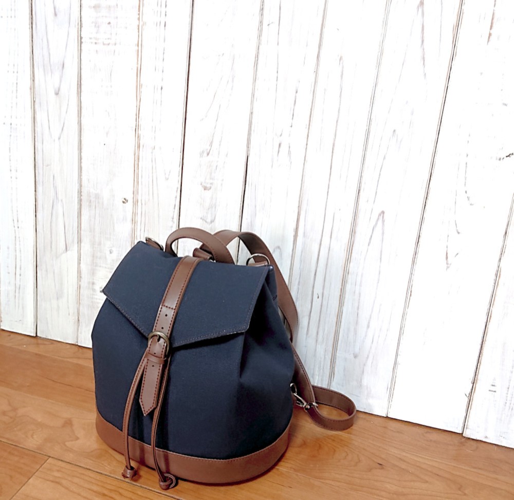 3wayネイビー帆布と焦げ茶合皮のリュックP