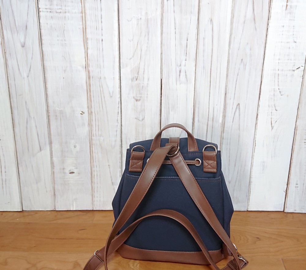 3wayネイビー帆布と焦げ茶合皮のリュックP
