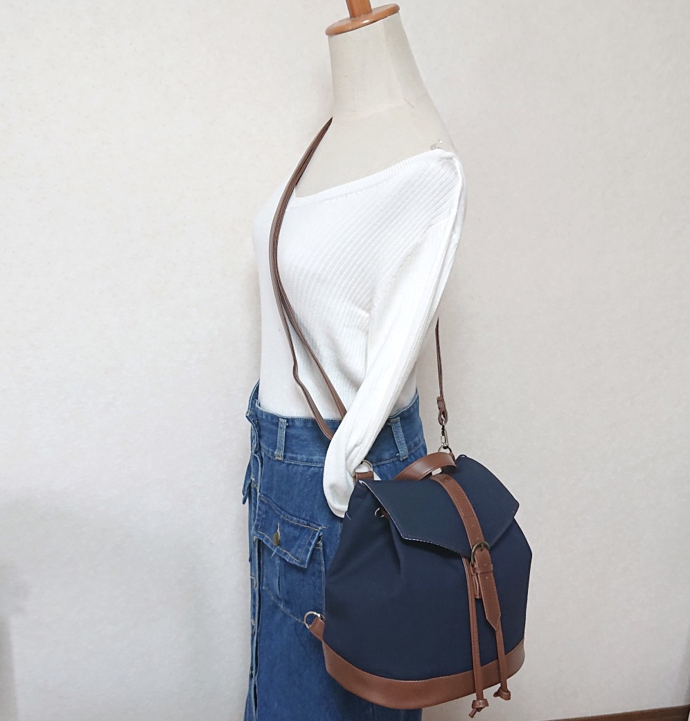 3wayネイビー帆布と焦げ茶合皮のリュックP