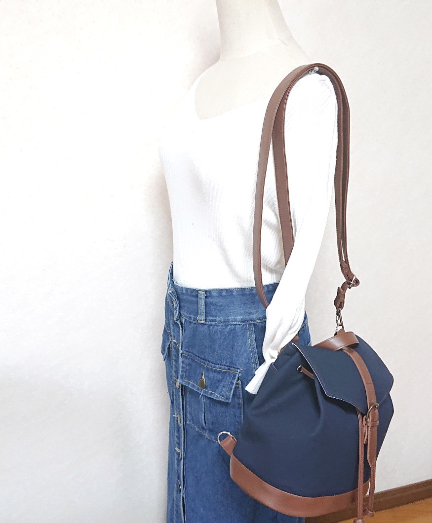 3wayネイビー帆布と焦げ茶合皮のリュックP