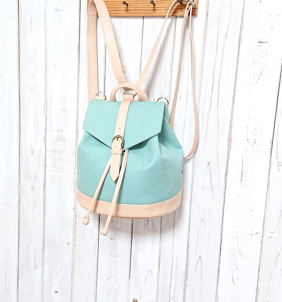 3wayミント帆布とベージュ合皮のリュックP