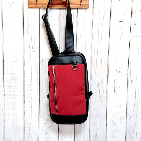 森野帆布 ボディバッグ 黒 赤ジッパー RED×BLACK