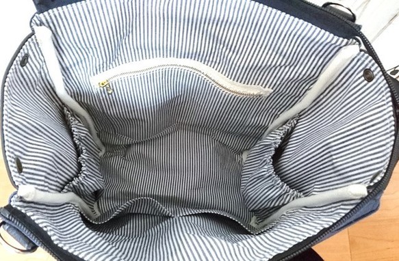 4way8号カフェオレ帆布と焦げ茶合皮のトランク風四角いリュック＋バック(横型）（大）（受注製作）