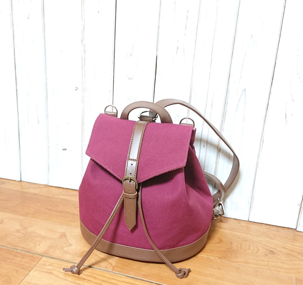 3wayワインレッド帆布と焦げ茶合皮のリュックP