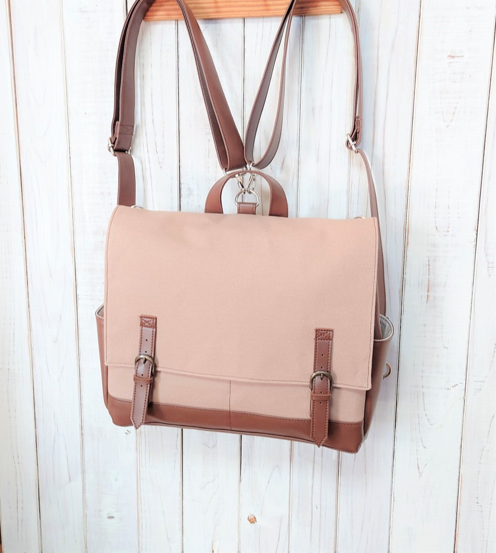 3wayカフェオレ帆布と焦げ茶合皮のリュック＋バックH（大）