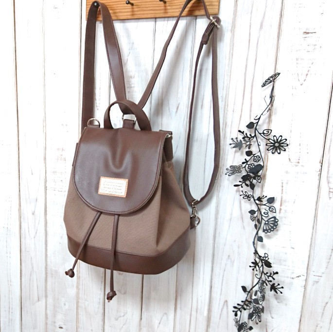 3wayのマッドブラウン8号倉敷帆布とこげ茶の合皮のリュックD(受注製作)