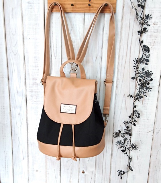 3way黒の倉敷帆布と合皮のリュック（大）G(受注製作)