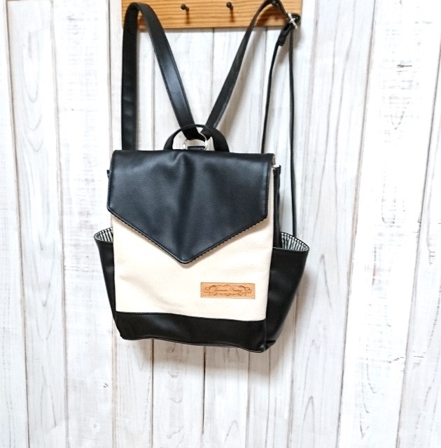 3way生成り倉敷帆布と黒合皮のリュックF（受注製作)