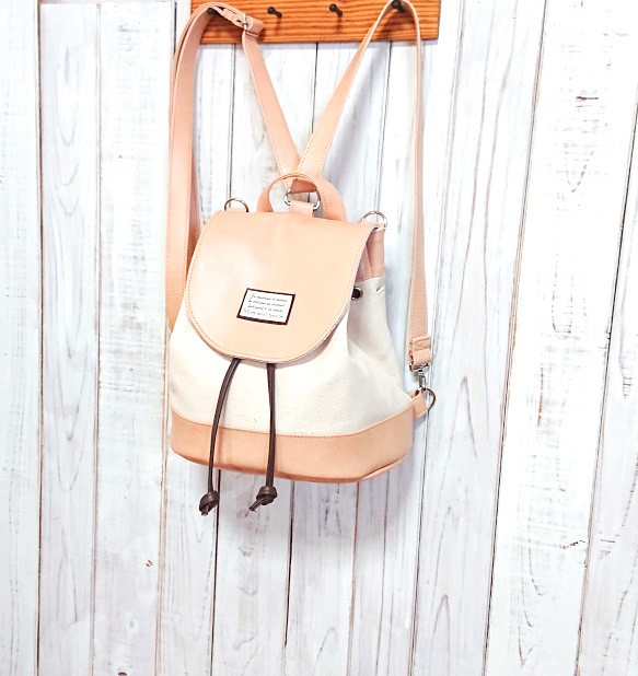 3way生成り8号帆布とベージュの合皮のリュックD（受注製作)