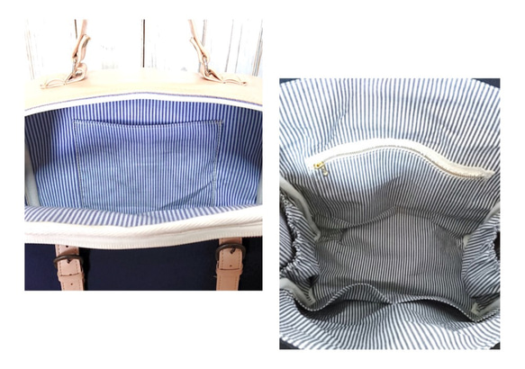 3wayネイビー帆布とベージュ合皮のトランク型リュック＋バック(受注製作) 5枚目の画像