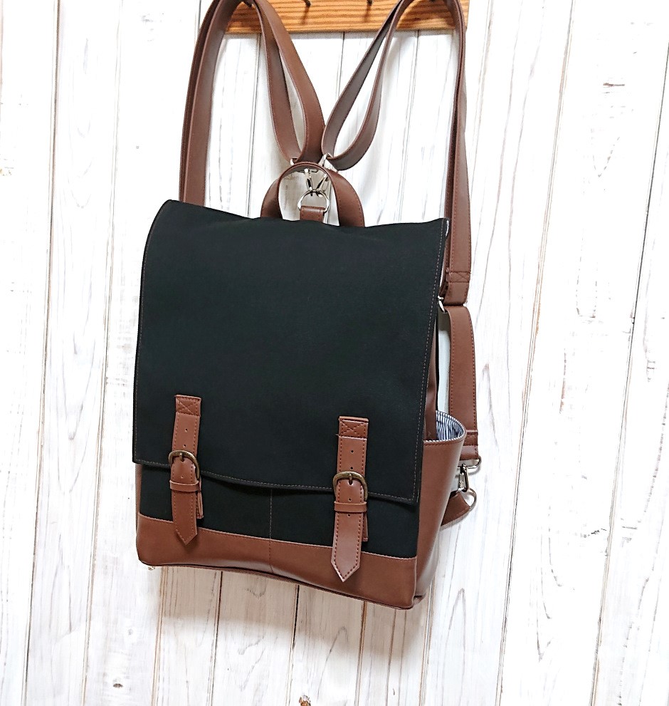 4way8号黒帆布と焦げ茶の合皮のリュック＋バックB（受注製作)