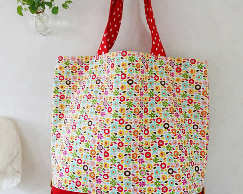 帆布トートバッグ 赤×花柄×ドット柄 トートバッグ atelier-f