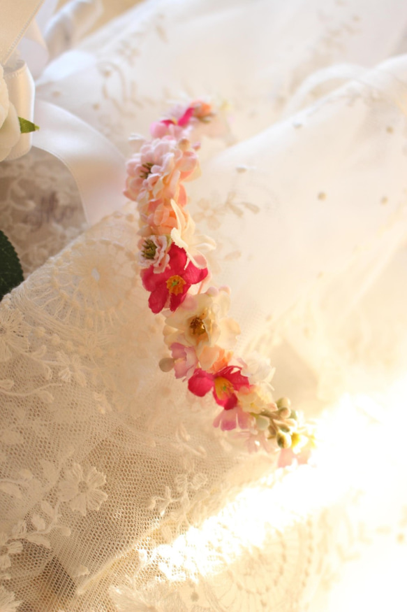 イーマリーちゃん用ヘッドドレス（花冠）初春のピンク 3枚目の画像