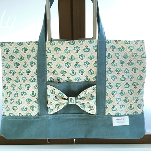 りぼん小花柄×ミントグリーン お姉さんにも♡レッスンバッグ 入園