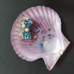 ゴシックカラー 貝殻にお花を浮かべたアクセサリートレイ 1枚目の画像