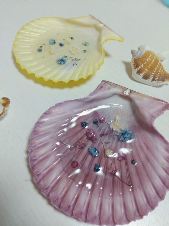 ゴシックカラー 貝殻にお花を浮かべたアクセサリートレイ 2枚目の画像