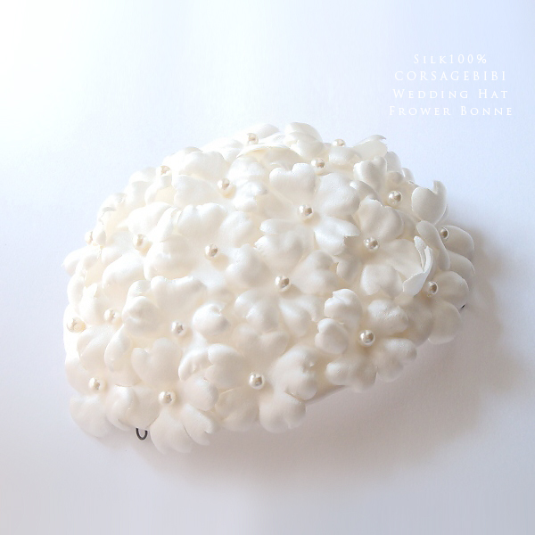 シルク.ボンネ.Silk絹100％.小花のボンネ ヘッドドレス.ウェディング.クラシック 髪飾り 成人式 卒業式