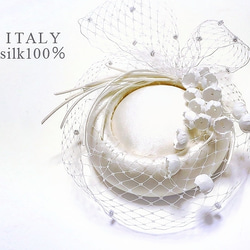 イタリア製シルク100% トーク帽 クラシカル＋コットンスズラン ヘッドドレス ウェディング トークハット No.50b 2枚目の画像