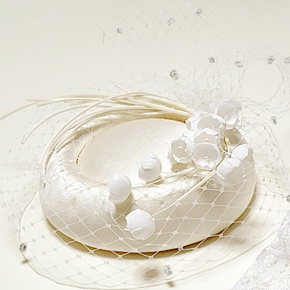 イタリア製シルク100% トーク帽 クラシカル＋コットンスズラン ヘッドドレス ウェディング トークハット No.50b 4枚目の画像