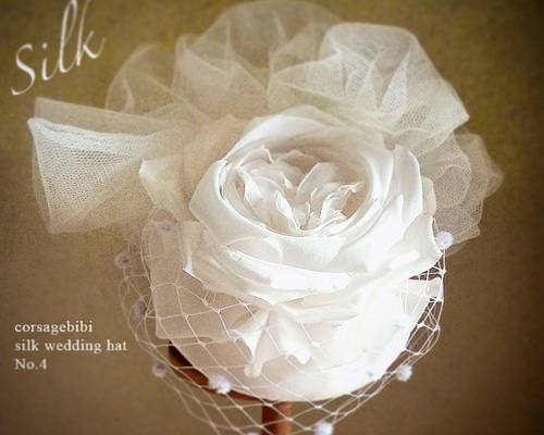 トーク帽バレエ チュール+シルク100％絹バラ カクテルハット
