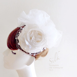 トーク帽バレエ チュール+シルク100％絹バラ カクテルハット ウェディング ベール ヘッドドレス トークハットNo.4 4枚目の画像