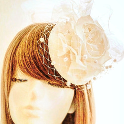 トーク帽バレエ チュール+シルク100％絹バラ カクテルハット ウェディング ベール ヘッドドレス トークハットNo.4 6枚目の画像