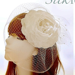 シルク100%絹Silk 大輪 ヘッド コサージュロゼット咲きバラ バードケージベール ウェディング ヘッドドレス17 4枚目の画像