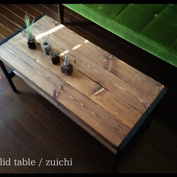 ローテーブル・ソリッドテーブル・ブラックフレーム・アイアン風脚・ブライワックス仕上げ 6枚目の画像