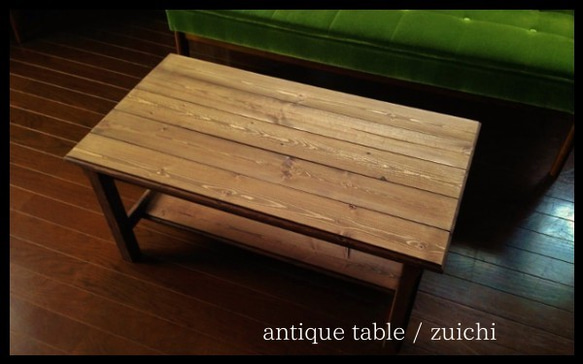 ローテーブル　木目が綺麗なアンティークテーブル・カントリー・棚付・ブライワックス仕上げ 2枚目の画像