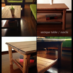 ローテーブル　木目が綺麗なアンティークテーブル・カントリー・棚付・ブライワックス仕上げ 4枚目の画像