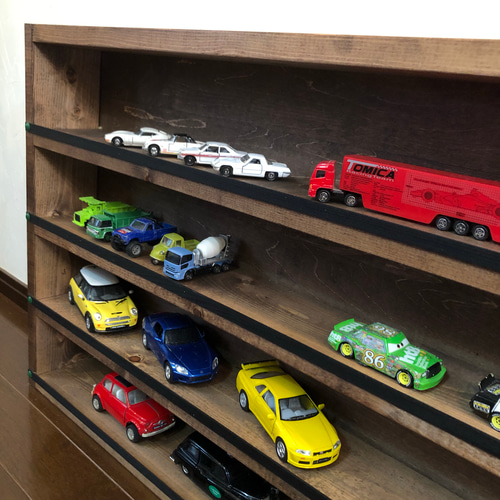 アンティークガレージ・トミカ4段収納棚・ミニカー収納