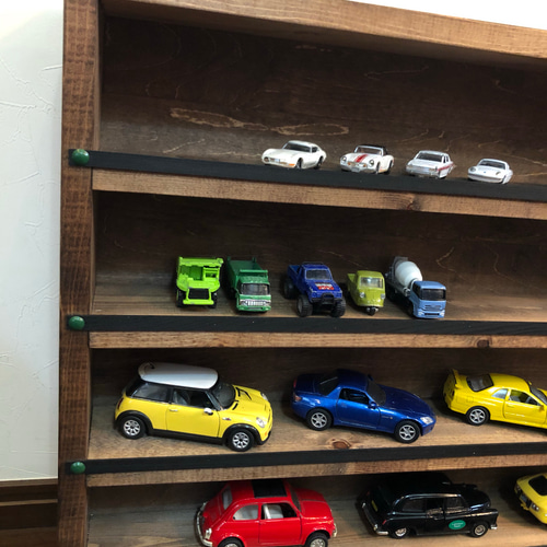 アンティークガレージ・トミカ4段収納棚・ミニカー収納