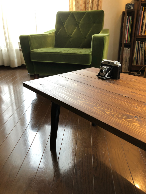ローテーブル ブラックベースがカッコいい  折りたたみテーブル・ブライワックス仕上げ 1枚目の画像