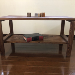 シンプル カクカク ローテーブル・カフェテーブル・ブライワックス仕上げ・棚付 10枚目の画像