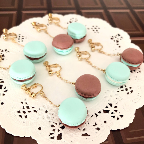 マカロン×アーガイル♡ピアス　1730 チョコミントマカロン❤︎イヤリング/ピアス両耳 イヤリング