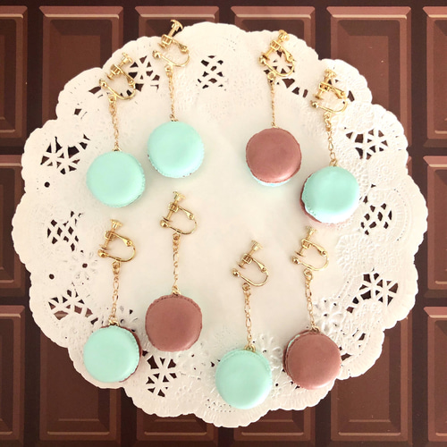 チョコミントマカロン❤︎イヤリング/ピアス両耳 イヤリング