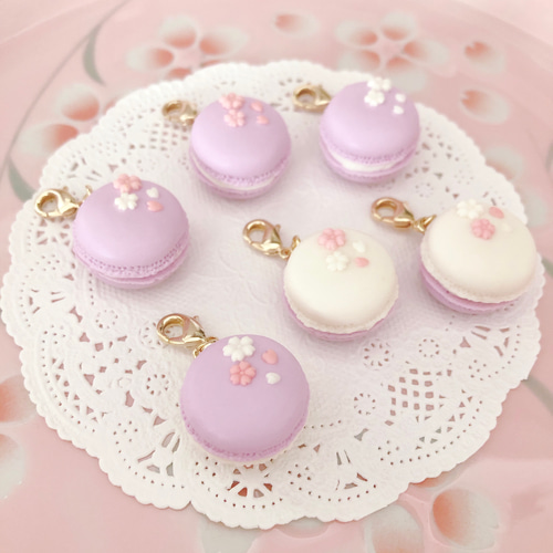 パープルさくら和マカロン❤︎ストラップ/チャーム バッグチャーム 