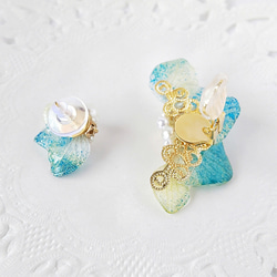 紫陽花ピアス&イヤーカフ✿*:･ﾟfantasyblue flower ear cuff✿*:･ﾟ【2点セット】 3枚目の画像