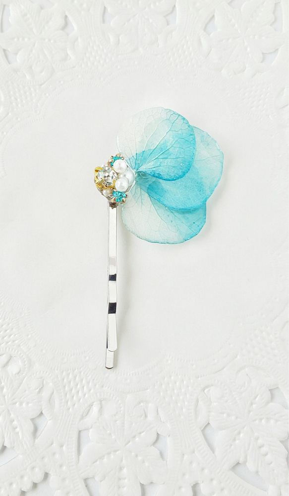 空色 紫陽花のヘアピン-skyblue flower hairpin-【スカイブルー】 5枚目の画像