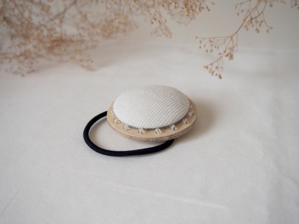 ▼K様別注品▼CIRCLE HAIR ELASTIC ~ bamboo white × crystal 1枚目の画像