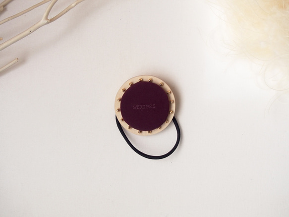 【S】CIRCLE HAIR ELASTIC ~ matte burgundy × gold beads【 受注生産 】 3枚目の画像