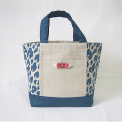 LEOPARD tote bag s /  light gray × blue green 1枚目の画像
