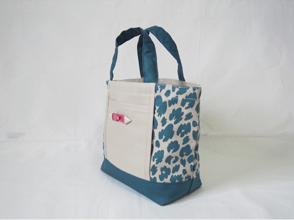 LEOPARD tote bag s /  light gray × blue green 2枚目の画像