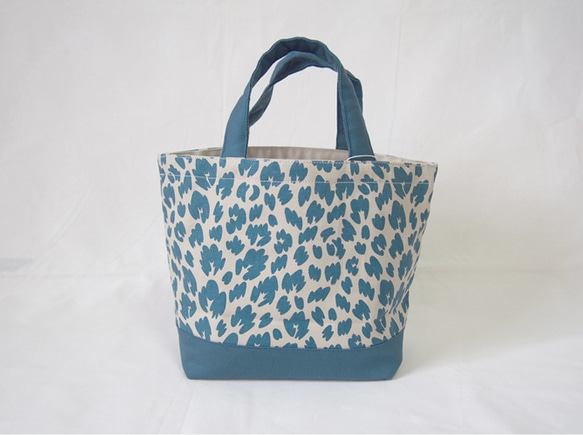 LEOPARD tote bag s /  light gray × blue green 5枚目の画像