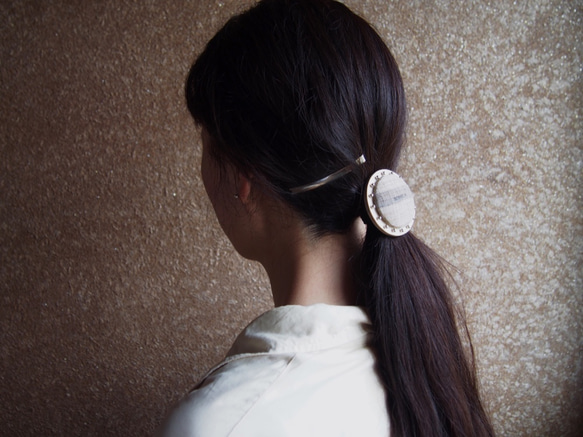 【S尺寸】CIRCLE HAIR ELASTIC~和服面料×銀珠 第7張的照片