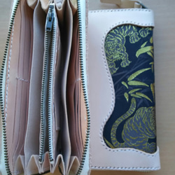 ヌメ革と金襴織物ラウンドファスナー長財布 4枚目の画像
