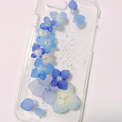 【新作】押し花スマホケース ハーフリース紫陽花 iPhoneの方 1枚目の画像