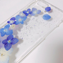 【新作】押し花スマホケース ハーフリース紫陽花 iPhoneの方 2枚目の画像