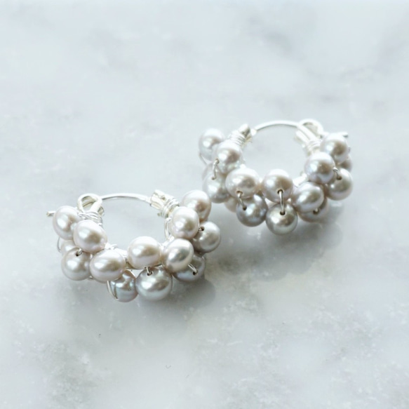 送料無料SV925SF*Freshwater pearls wrapped pierced earring SV 1枚目の画像