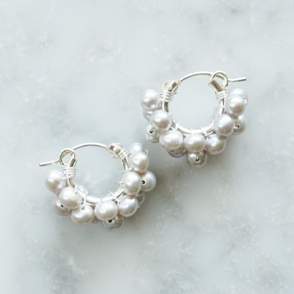 送料無料SV925SF*Freshwater pearls wrapped pierced earring SV 2枚目の画像